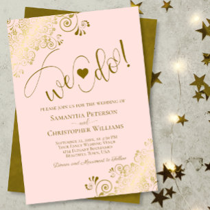 Invitación ¡Lo Hacemos! Elegante amigo Boda Rubor Rosado y Or