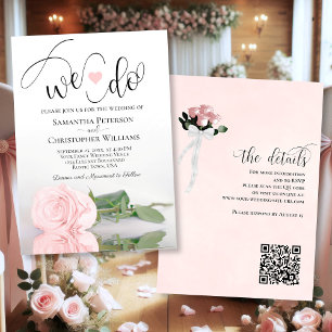 Invitación ¡Lo Hacemos! Elegante Boda de código QR rosa rosa 