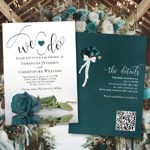Invitación ¡Lo Hacemos! Elegante Boda de código QR Rosa turqu
