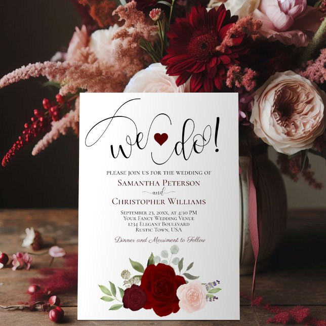 Invitación ¡Lo Hacemos! Elegante Boda del Boho de Rosas Rojas (Subido por el creador)