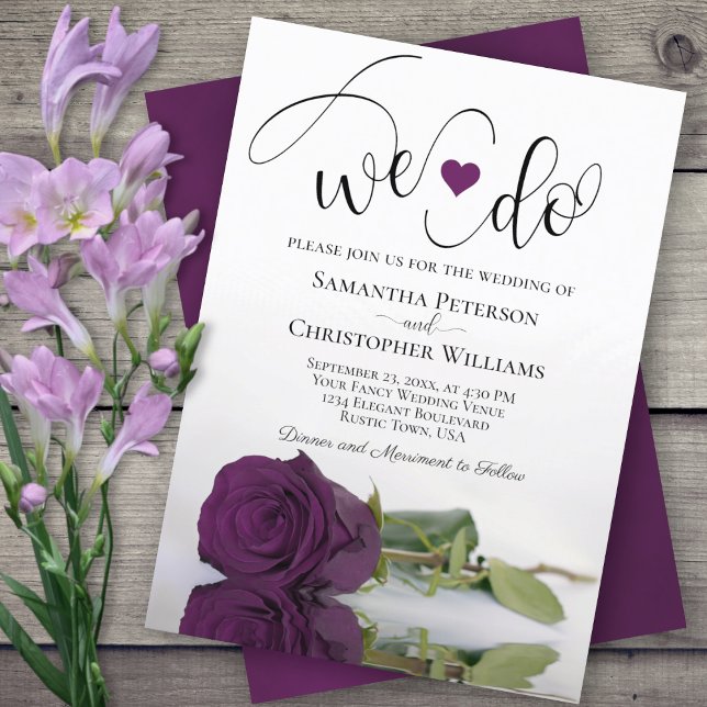 Invitación ¡Lo Hacemos! Elegante Plum Rosa púrpura Boda román (Subido por el creador)