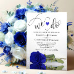 Invitación ¡Lo Hacemos! Elegante Rosa azul azul romántico Bod<br><div class="desc">Esta hermosa invitación a la boda es romántica, lúdica y elegante. Presenta un divertido título con un corazón lindo y un guión moderno con letras que dicen "lo hacemos" en la parte superior, con todos los detalles a continuación. En la parte inferior hay un magnífico rosa de color azul real...</div>