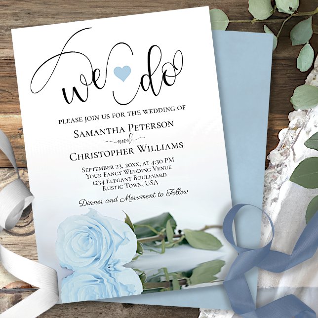 Invitación ¡Lo Hacemos! Elegante Rosa azul turbio Boda románt (Subido por el creador)