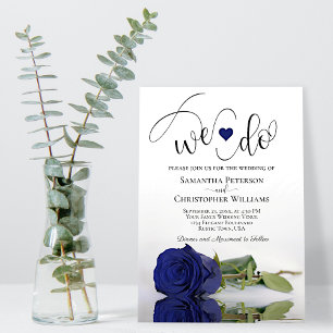Invitación ¡Lo Hacemos! Elegante Rosa de la Marina Azul Boda