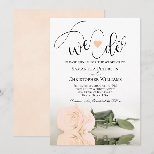 Invitación ¡Lo Hacemos! Elegante Rosa Peach Pale Boda románti (Anverso / Reverso)