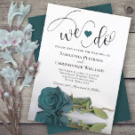 Invitación ¡Lo Hacemos! Elegante Rosa Verde azulada Boda romá<br><div class="desc">Esta hermosa invitación a la boda es romántica, lúdica y elegante. Presenta un divertido título con un corazón lindo y un guión moderno con letras que dicen "lo hacemos" en la parte superior, con todos los detalles a continuación. En la parte inferior, un magnífico rosa verde azulado de tallo largo...</div>