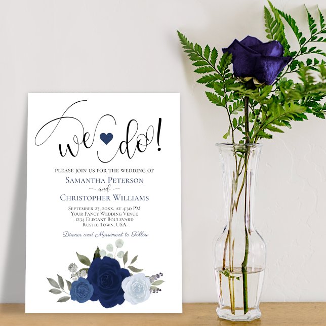 Invitación ¡Lo Hacemos! Rosas del Boho Azul agitado Boda de f (Subido por el creador)