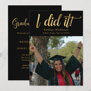 Invitación Lo Hice Gold Bold Script Divertido Graduación De F