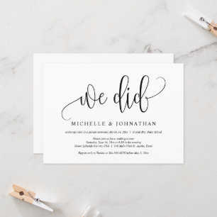 Invitación Lo hicimos, Boda Elopement Fiesta Celebration