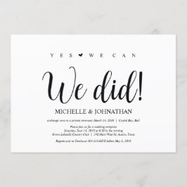 Invitación Lo hicimos, Boda Elopement Receptions Invita