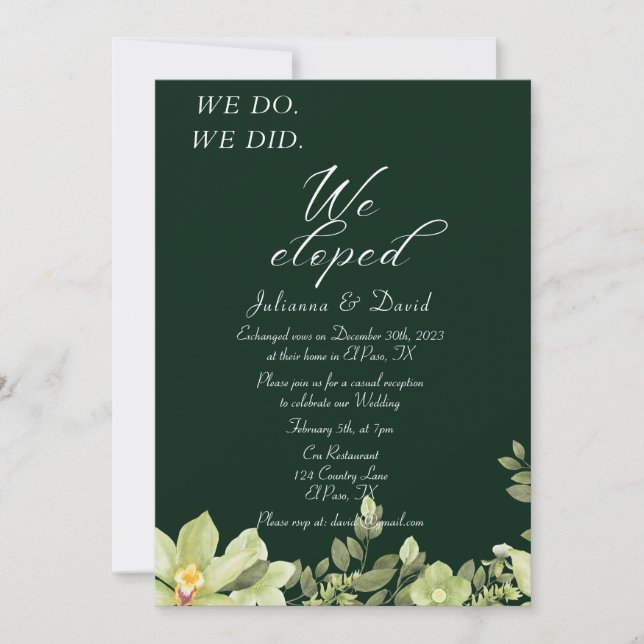 Invitación Lo Hicimos, Elegimos La Recepción De Bodas (Anverso)