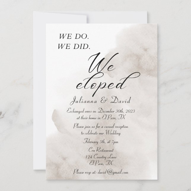 Invitación Lo Hicimos, Elegimos La Recepción De Bodas (Anverso)