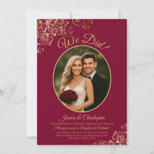 Invitación ¡Lo hicimos! Encaje dorado en la recepción de boda