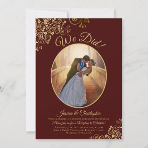 Invitación ¡Lo hicimos! Encaje dorado en la recepción de boda