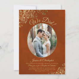 Invitación ¡Lo hicimos! Encaje dorado en recepción de boda de