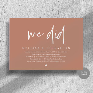 Invitación Lo Hicimos, Fiesta de Boda Fugaz, Minimalista Mode