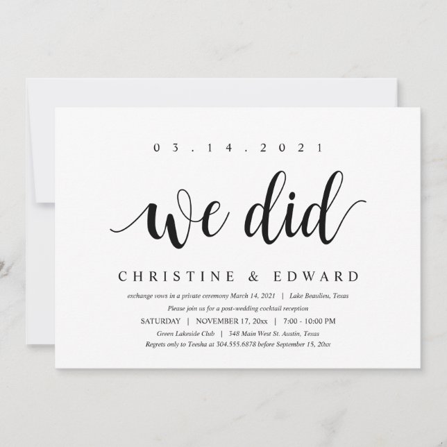Invitación Lo hicimos, Modern Post Boda Elopement (Anverso)