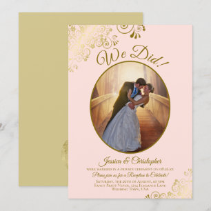 Invitación ¡Lo hicimos! Recepción de boda con encaje rosa y d