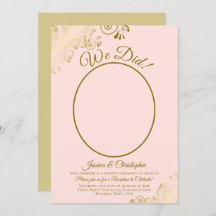 Invitación ¡Lo Hicimos! Recepción Rubor Pink & Gold Lace Wedd