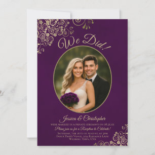 Invitación ¡Lo Hicimos! Rizos Dorados Ciruela Morado Recepció