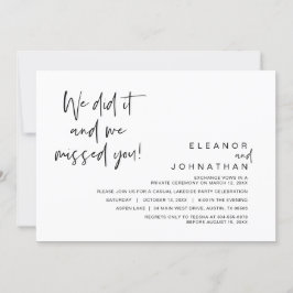 Invitación Lo hicimos, te extrañamos, Fiesta de Boda Fugada