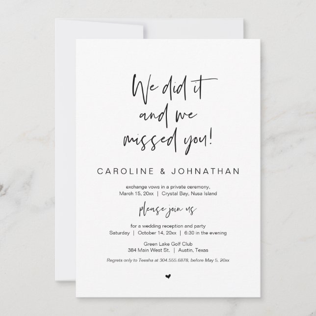 Invitación Lo hicimos, te extrañamos, Negro, Huida de Boda (Anverso)