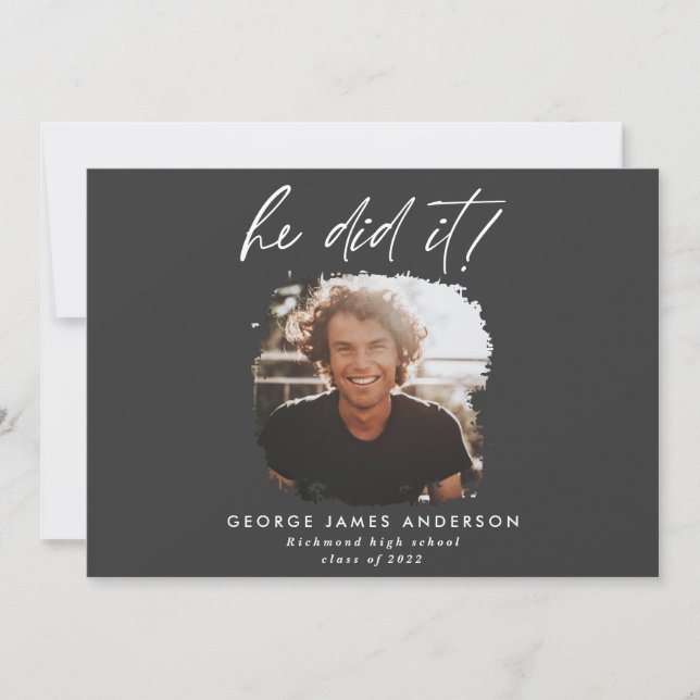 Invitación Lo hizo con la graduación de fotos modernas y negr (Anverso)