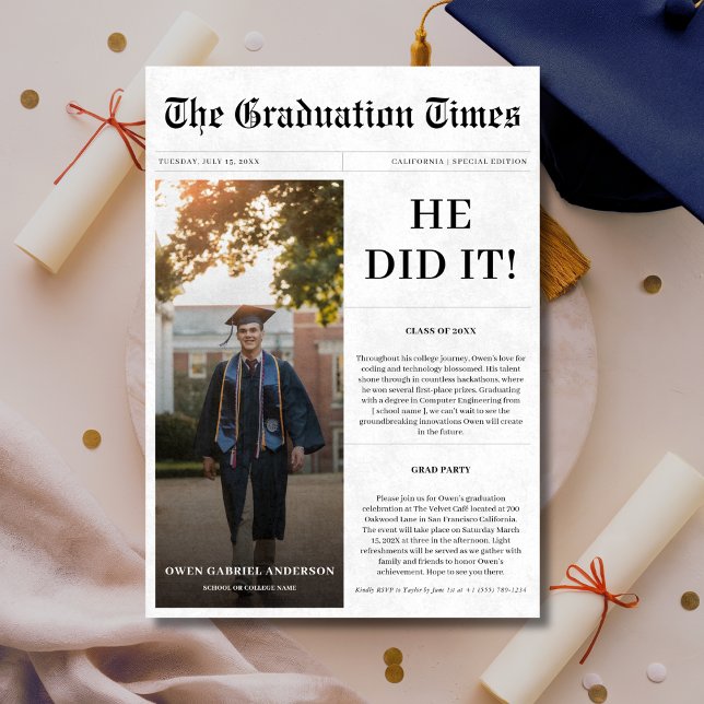 Invitación Lo Hizo En Foto De Periódico De Graduación Presupu (Subido por el creador)