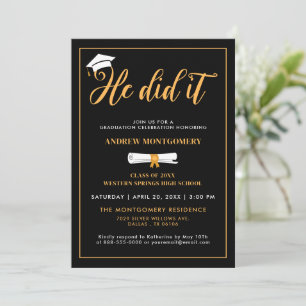 Invitación Lo Hizo Grad Cap Tassel Black Graduation Photo