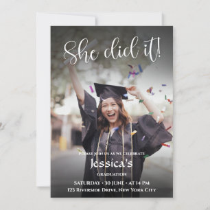 Invitación ¡Lo Hizo! Graduación de foto de gradiente negro