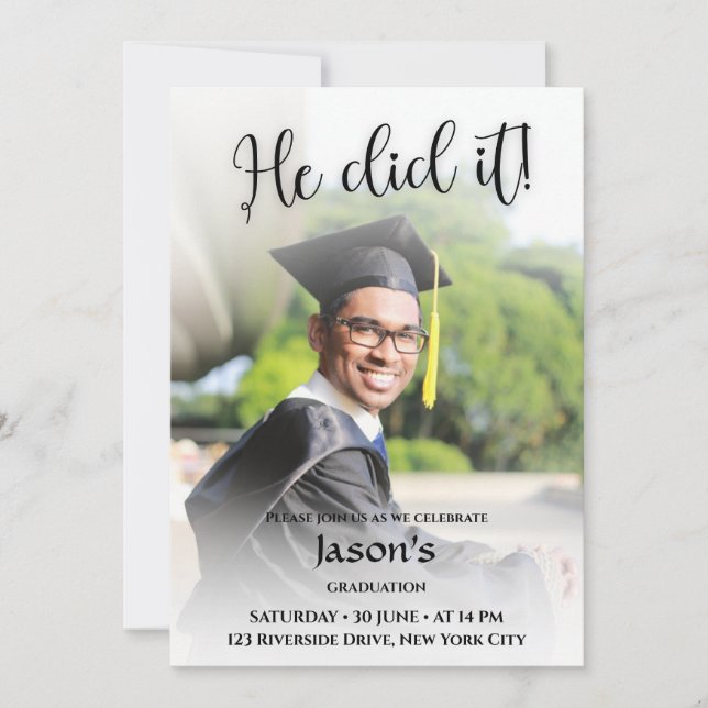 Invitación ¡Lo Hizo! Graduación fotográfica de gradiente blan (Anverso)