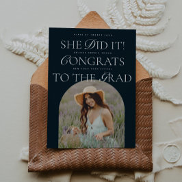 Invitación Lo Hizo Navy Arch Hybrid Font Graduación Moderna