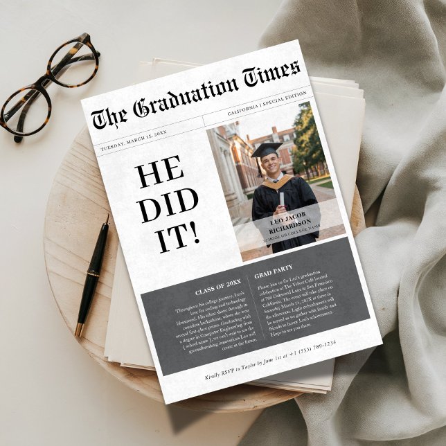 Invitación Lo Hizo Un Periódico Único Foto De Graduación 2025 (Subido por el creador)