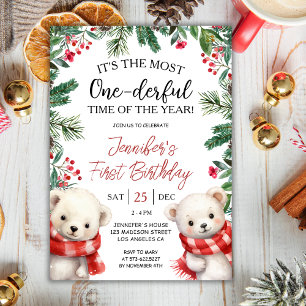 Invitación Lo Más ONEderful Osos Cumpleaños Navidad 1er Cum