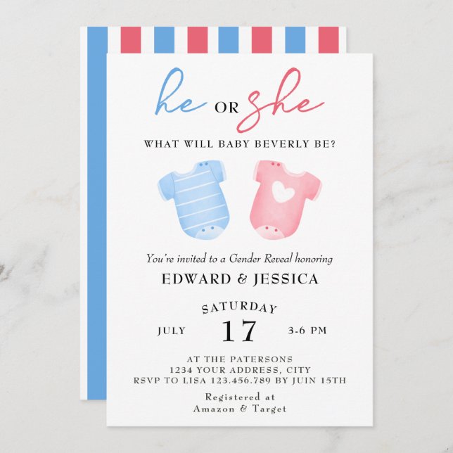 Invitación Lo que será el bebé azul rosado mínimo lindo (Anverso / Reverso)