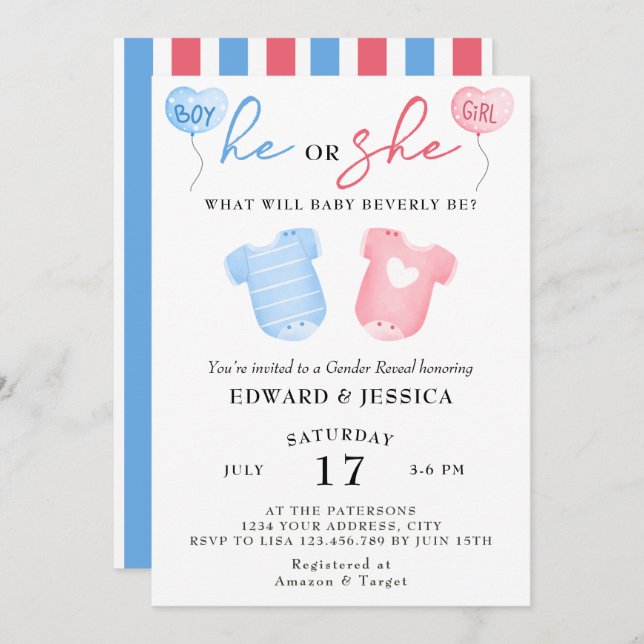 Invitación Lo que será el bebé azul rosado mínimo lindo (Anverso / Reverso)