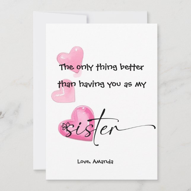 Invitación Lo único mejor que tenerte como mi hermana (Anverso)