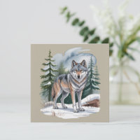 Lobo Acuarela Invernal Retro Naturaleza Salvaje 90