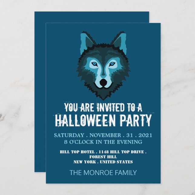 Invitación Lobo azul, fiesta de Halloween (Anverso / Reverso)
