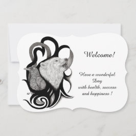 Invitación Lobo blanco con raven, añade tu texto