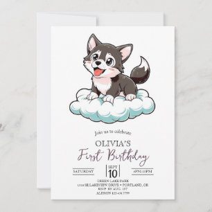 Invitación Lobo digital Pastel Editable 1er cumpleaños