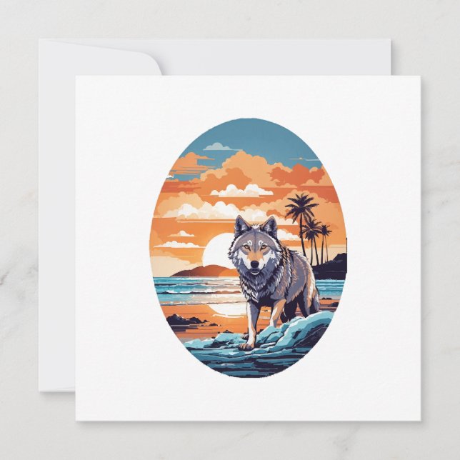 Invitación Lobo en la playa (Anverso)