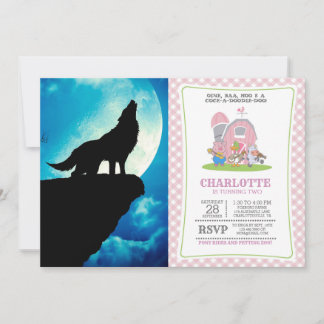 Invitación Lobo en silueta aullando a la luna llena