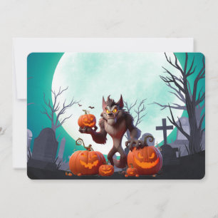 Invitación Lobo feroz de Halloween y calabazas