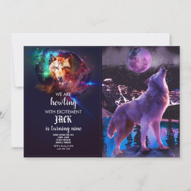 Invitación Lobo gris aullando en el bosque (Anverso)