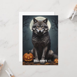 Invitación Lobo misterioso con arte de Halloween de calabaza