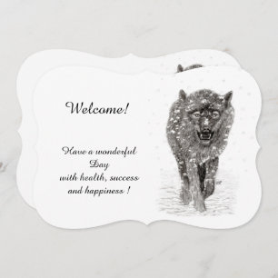 Invitación Lobo negro enojado en la nieve, invierno salvaje