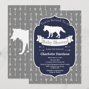 Invitación Lobo Rústico Moderno Y Gris Blanco Arroja A Baby S