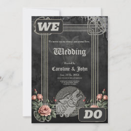 Invitación Lobo vikinés y Rosas. La cabeza de un lobo estiliz