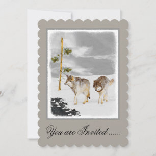 Invitación Lobos en pintura de nieve - Arte de vida salvaje o